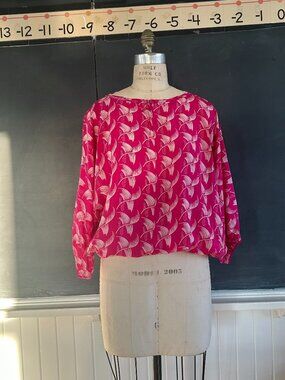 Miss Young Lee 100% Silk Pink Botanical Print Blouse Size 0